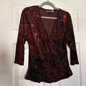 Vintage Y2K Quarter-sleeve Floral Velvet Two-toned Top
